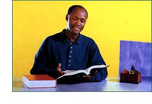 Man happy with what he is reading