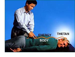 Showing man getting nerve assist and the energy flowing through his body
