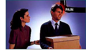 Woman getting man to perform contact assist with a box in his hands